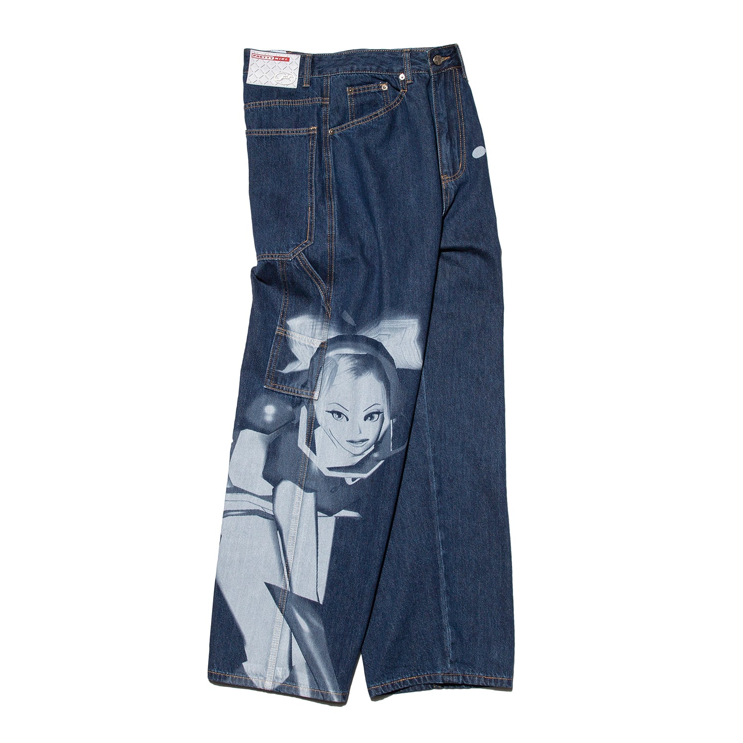 Ulala Printed Baggy Jeans-Washed Indigo
