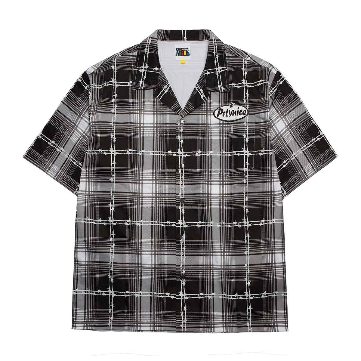 Barbed Reflective Plaid S/S Shirt-Black