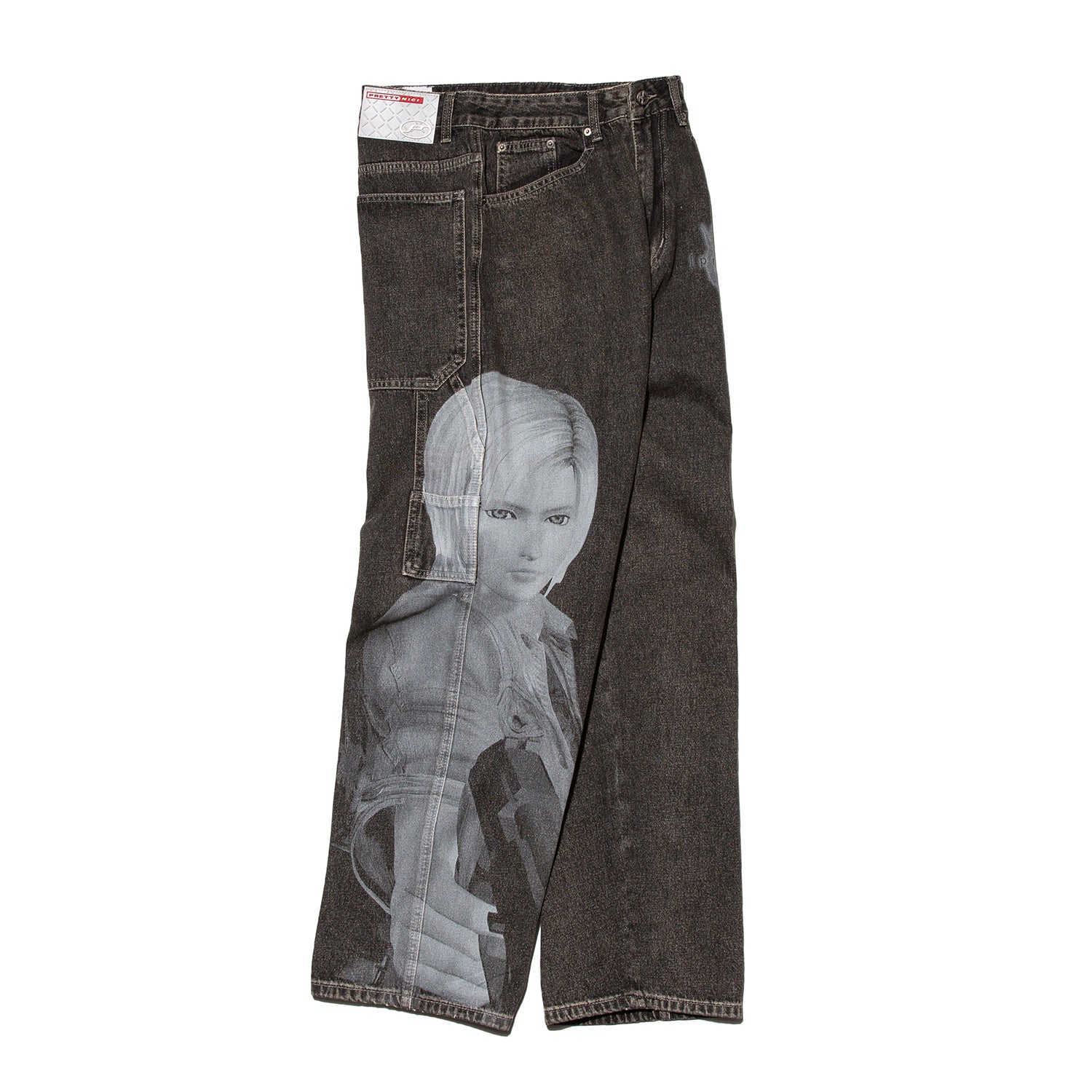 Aya Printed Baggy Jeans-Washed Black