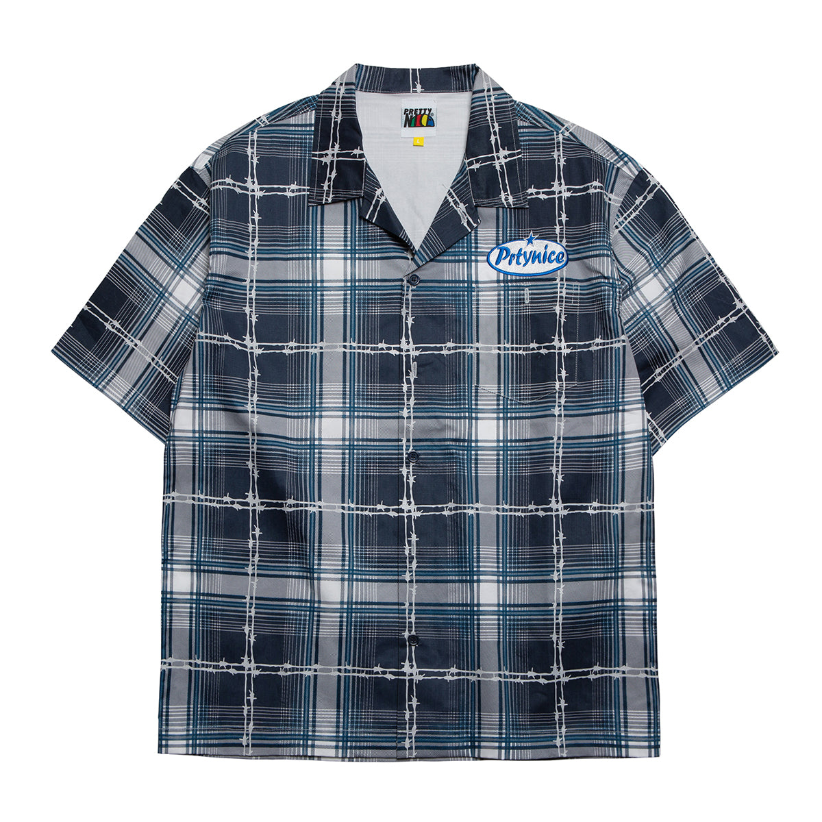 Barbed Reflective Plaid S/S Shirt-Blue
