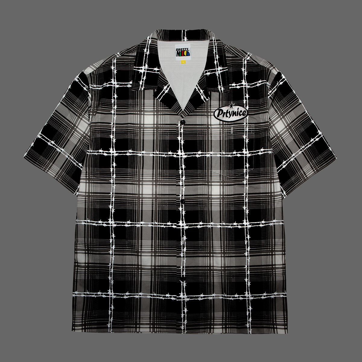 Barbed Reflective Plaid S/S Shirt-Black
