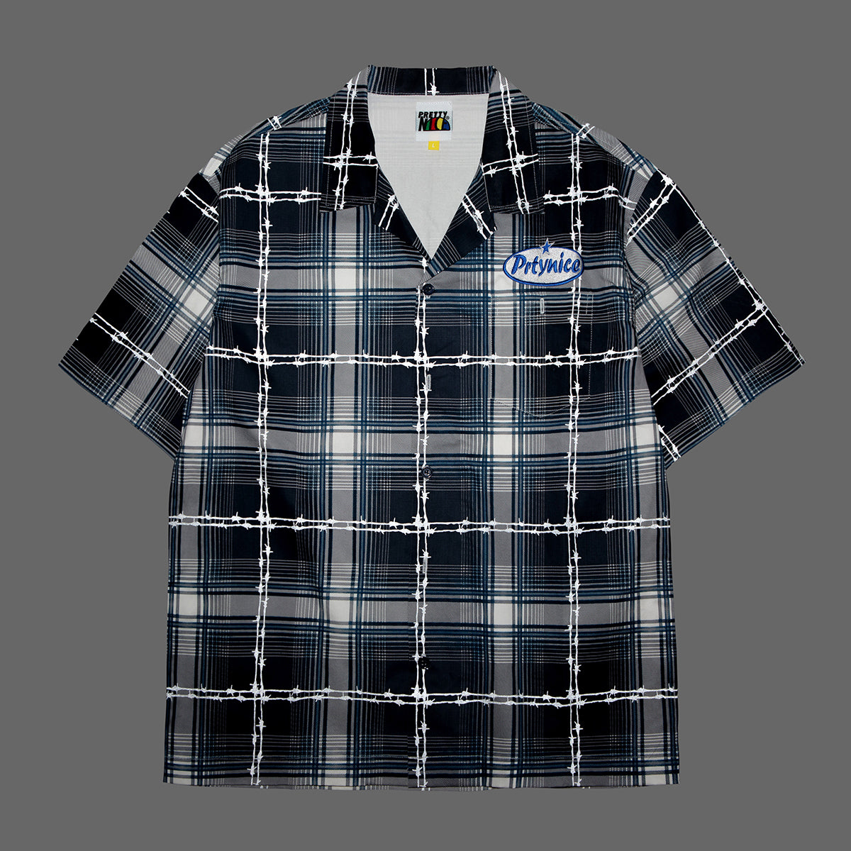 Barbed Reflective Plaid S/S Shirt-Blue