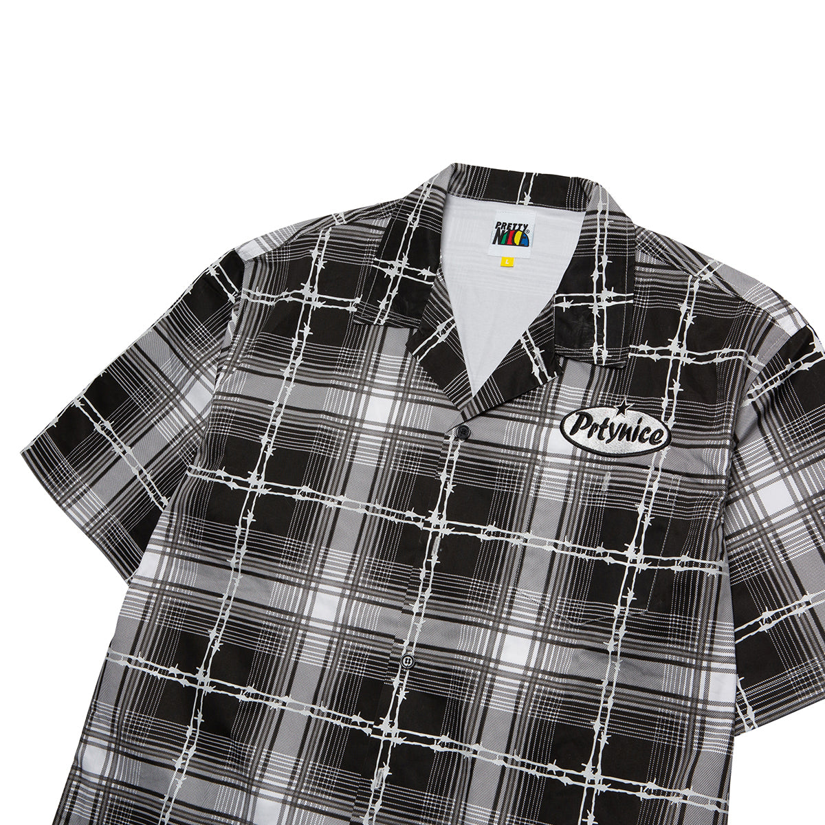 Barbed Reflective Plaid S/S Shirt-Black