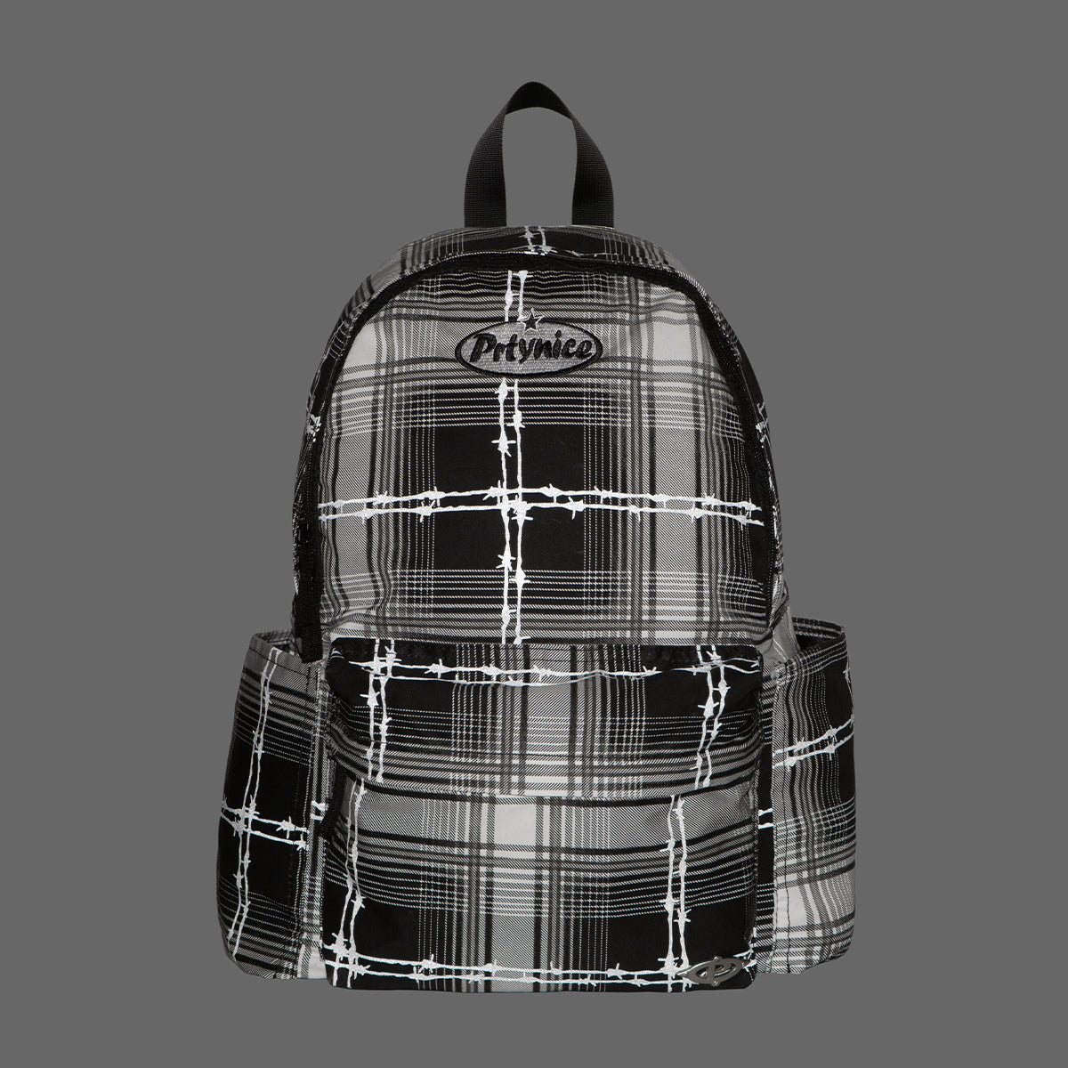 Barbed Reflective Plaid Backpack-Black